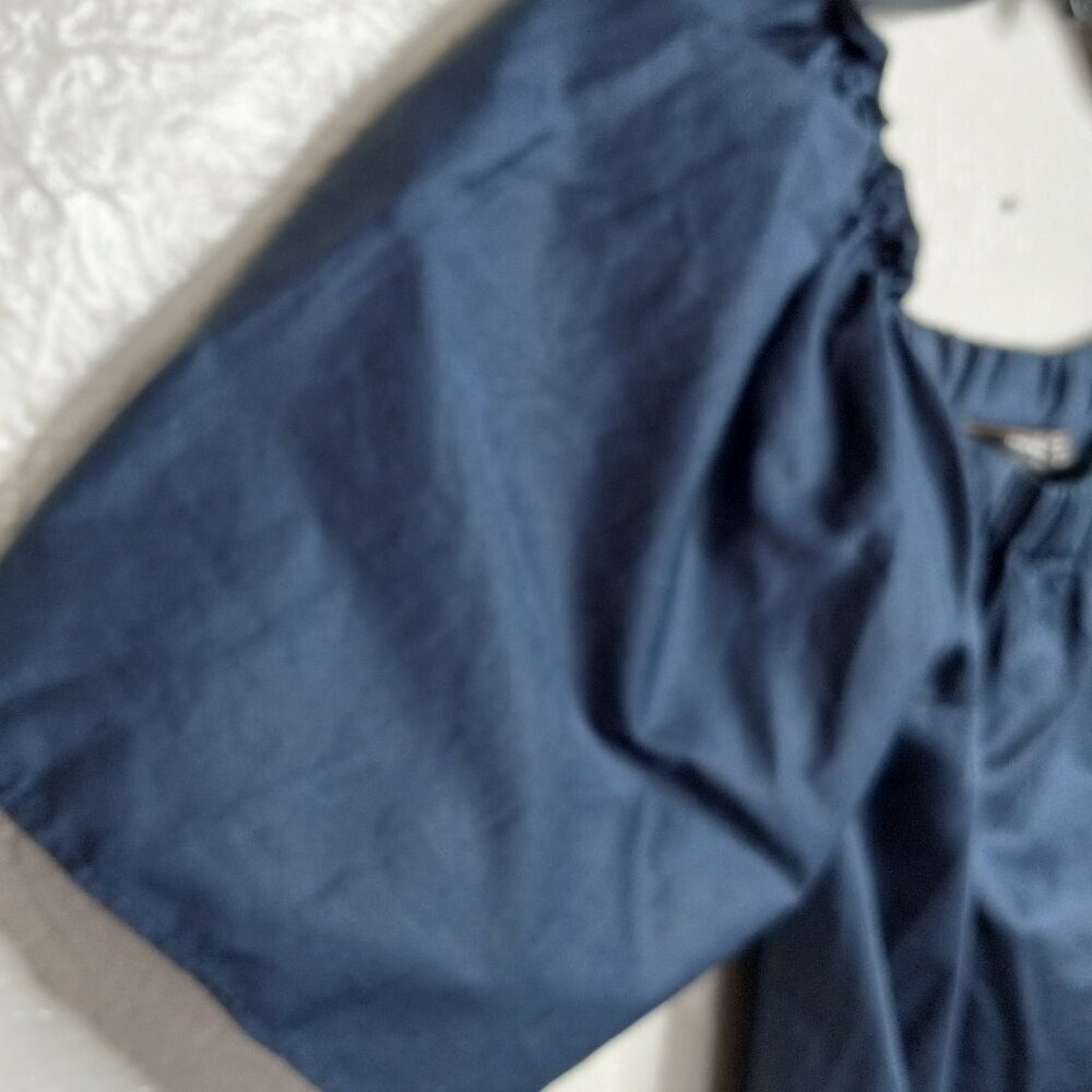 Zara Trafaluc Navy Blue Off The Shoulder Puff Sleeve Cotton Mini Dress XS - Picture 5 of 8